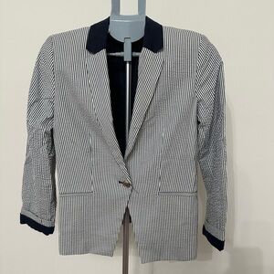 MNG Suit Women Striped Blue and White Blazer Size 6